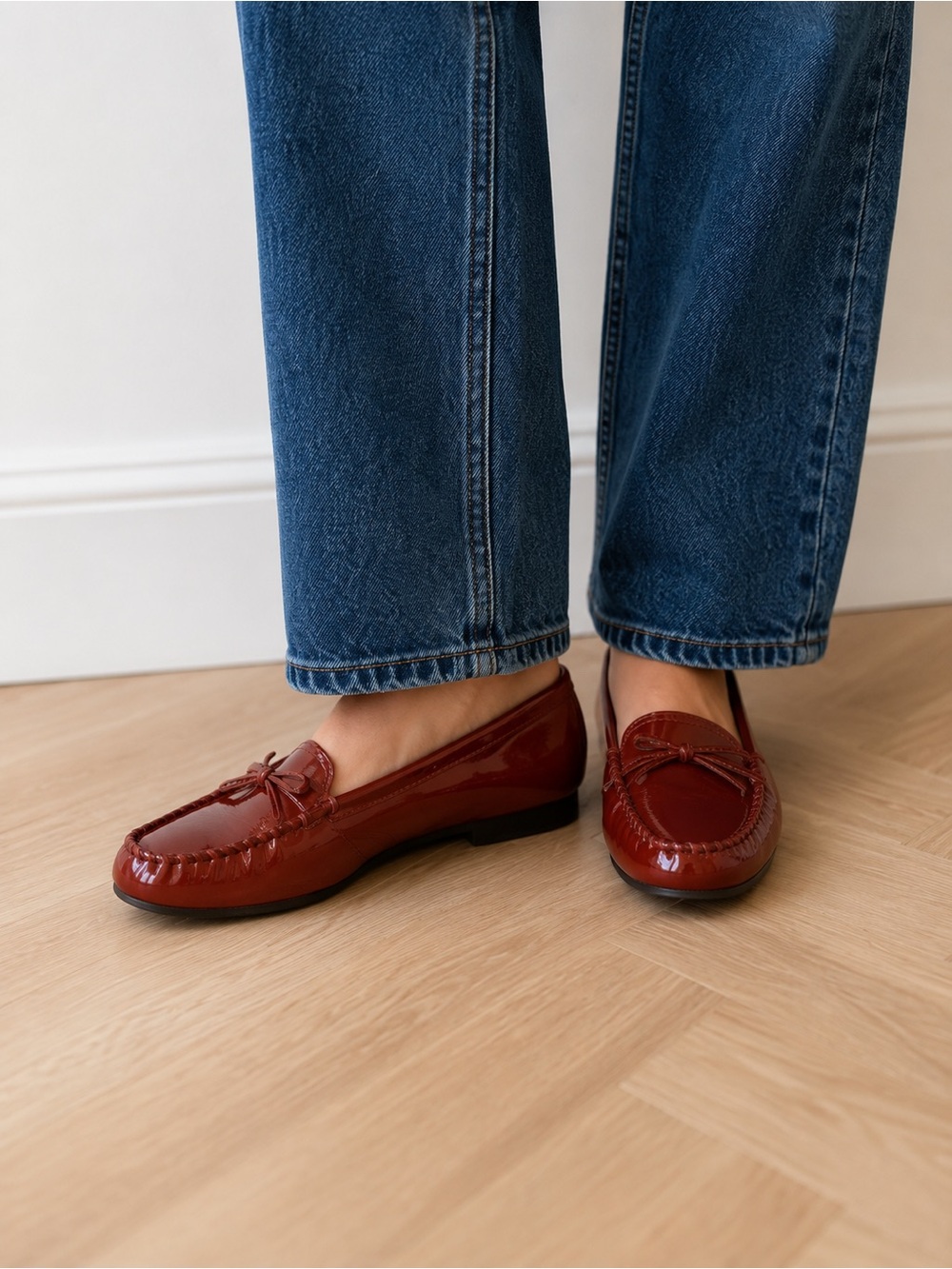 Lands End Women's Burgundy Patent Leather Moccasin Loafers